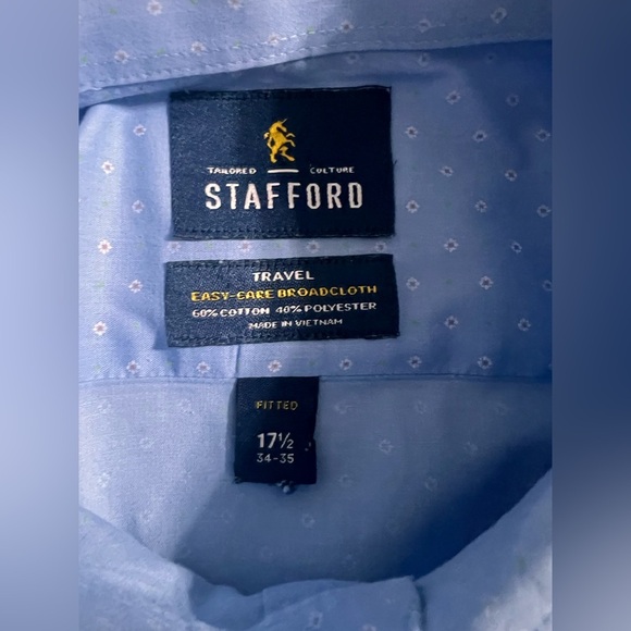 Stafford Shirt Blue XL Sz 17.5 34/35 Cotton Blend Travel - Picture 4 of 8